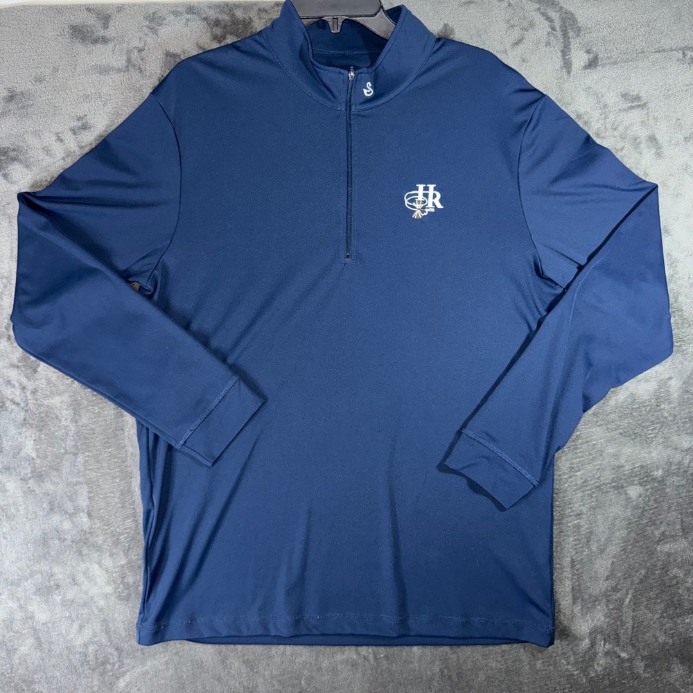 Mens Large Swannies Quarter Zip Pullover Navy Blue Excellent Long Sleeve HR Logi